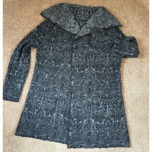Peruvian Connection Alpaca Wool Jacquard Cardigan Coat Sweater – Gray Floral – L